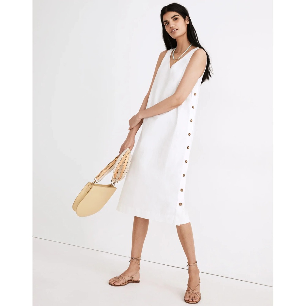 Madewell White Midi Dress with Button Detail